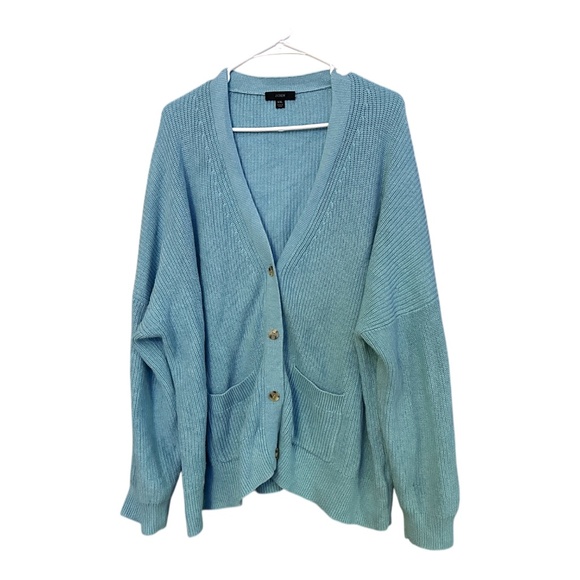 J. Crew Blue Cardigan OVERSIZED Cotton Cashmere Blend Womens Size XXL - Picture 1 of 16